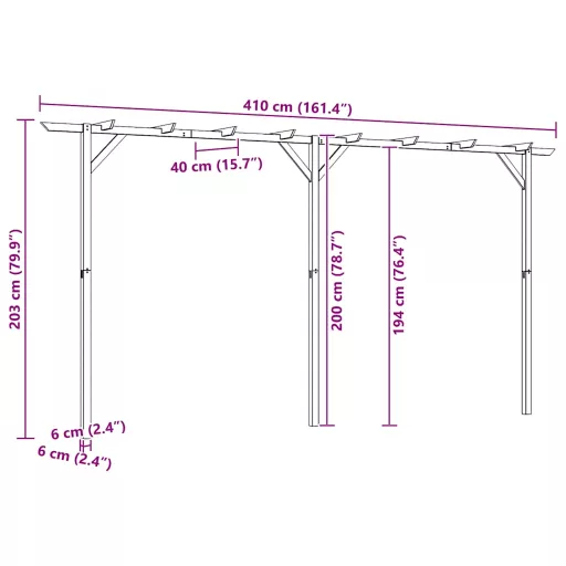 Fa kerti pergola 410 x 40 x 203 cm