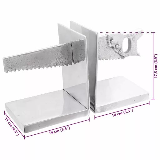 Könyvtámaszok 2 pcs Ezüst 11 x 14 x 17,5 cm Alumínium