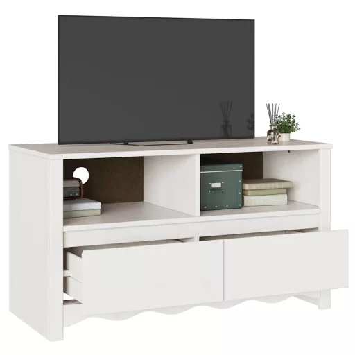 TV szekrény fiókkal Drammen Fehér 99 x 43 x 55 cm Tömör fenyőfa