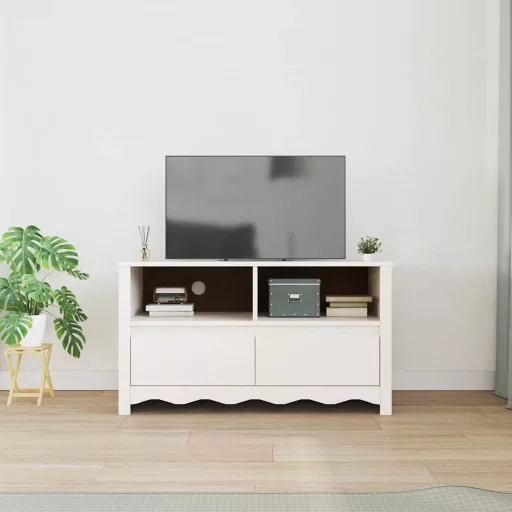 TV szekrény fiókkal Drammen Fehér 99 x 43 x 55 cm Tömör fenyőfa
