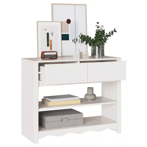 Konzolasztal Drammen Fehér 89,5 x 37 x 73 cm Tömör fenyőfa