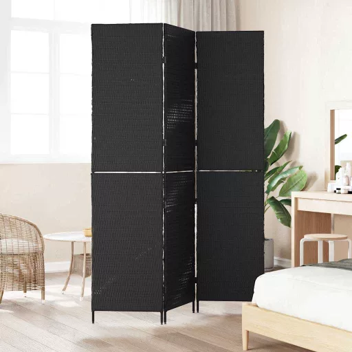Szobaelválasztó Fekete 146 x 180 cm polirattan
