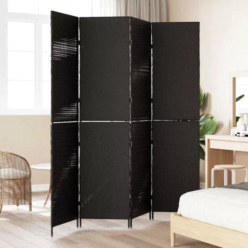 Szobaelválasztó Fekete 195 x 180 cm polirattan