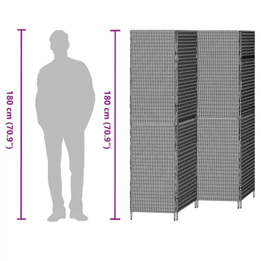 Szobaelválasztó Szürke 195 x 180 cm polirattan