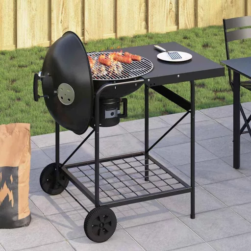 Kültéri grill kerékkel Fekete 91 x 71 x 107 cm Fém