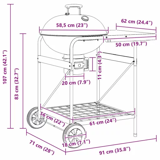 Kültéri grill kerékkel Fekete 91 x 71 x 107 cm Fém