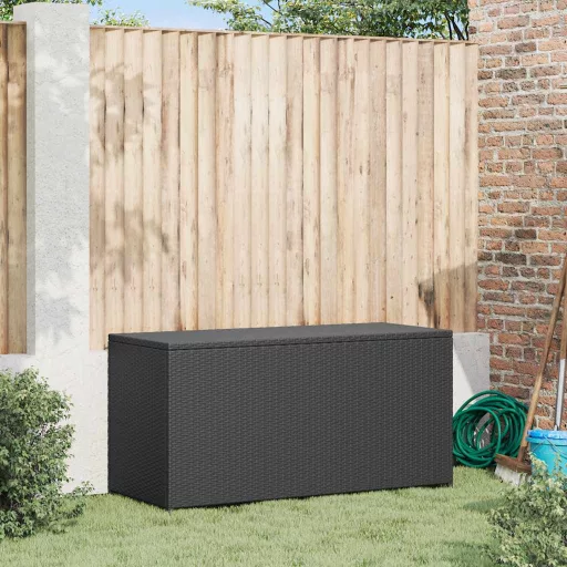 Fekete polyrattan kerti tárolóláda 120 x 50 x 60 cm