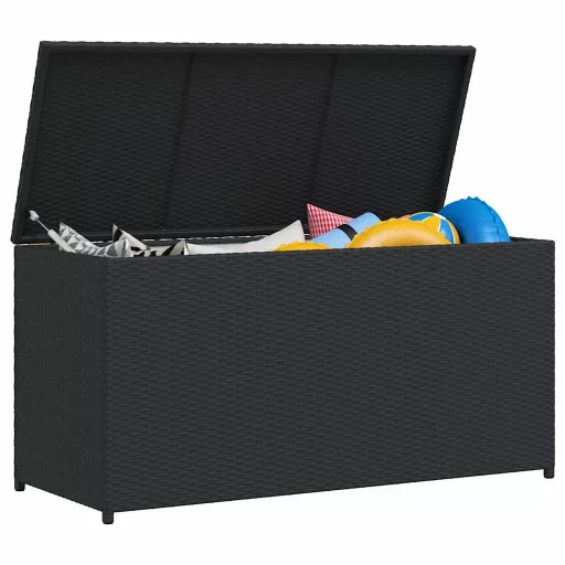 Fekete polyrattan kerti tárolóláda 120 x 50 x 60 cm