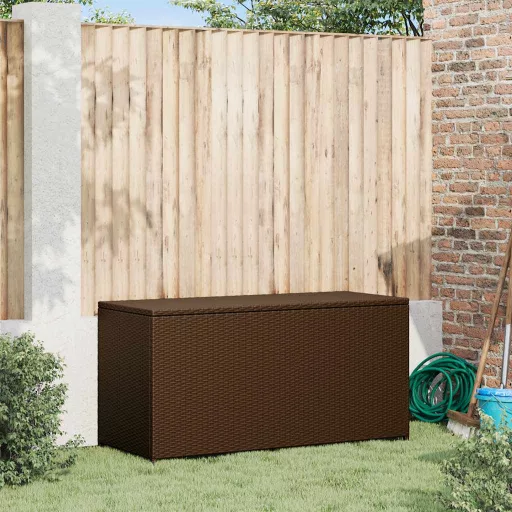 Barna polyrattan kerti tárolóláda 120 x 50 x 60 cm