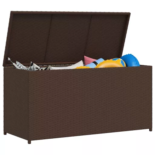 Barna polyrattan kerti tárolóláda 120 x 50 x 60 cm