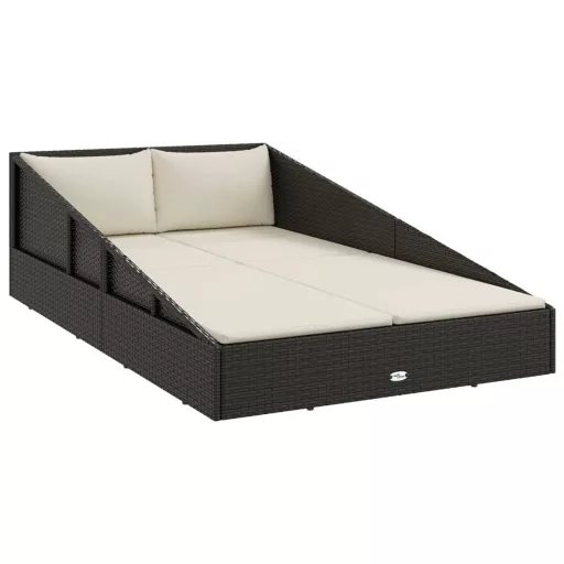 Fekete polyrattan kerti ágy 110 x 200 cm
