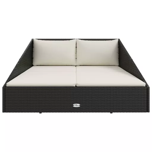 Fekete polyrattan kerti ágy 110 x 200 cm