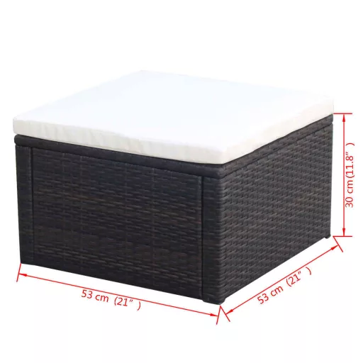 Barna polyrattan ottomán zsámoly 53x53x30 cm