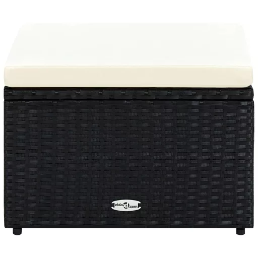 Fekete polyrattan ottomán zsámoly 53x53x30