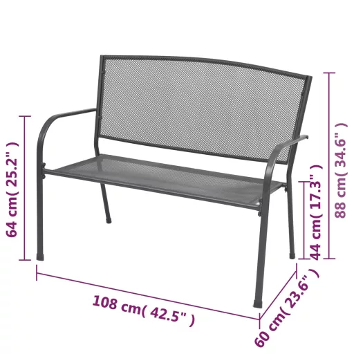 Antracitszürke rácsos acél kerti pad 108 cm
