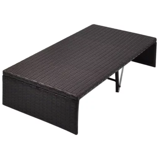 Barna polyrattan napellenzős kerti ágy 190 x 130 cm