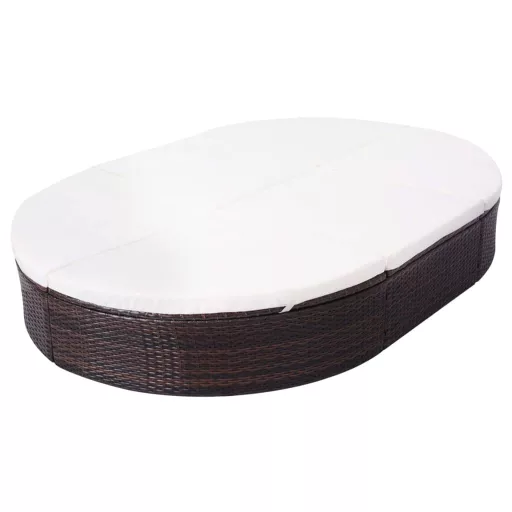 Barna polyrattan kültéri napozóágy párnával