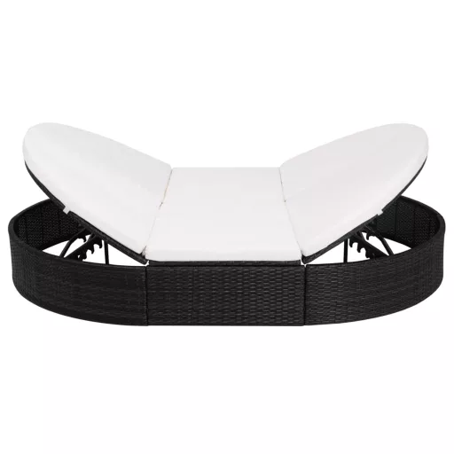 Fekete polyrattan kültéri napozóágy párnával