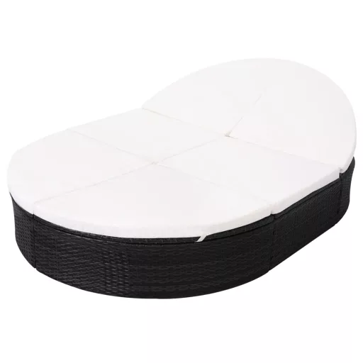Fekete polyrattan kültéri napozóágy párnával