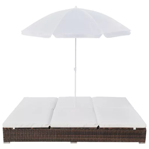Barna polyrattan napozóágy napernyővel