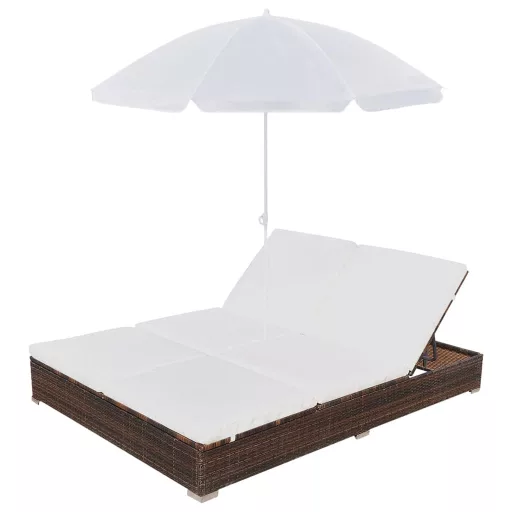 Barna polyrattan napozóágy napernyővel