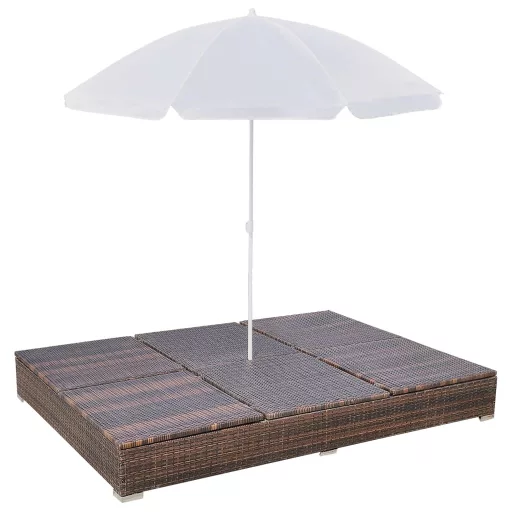 Barna polyrattan napozóágy napernyővel