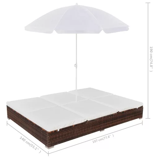 Barna polyrattan napozóágy napernyővel