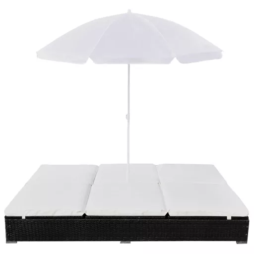 Fekete polyrattan napozóágy napernyővel