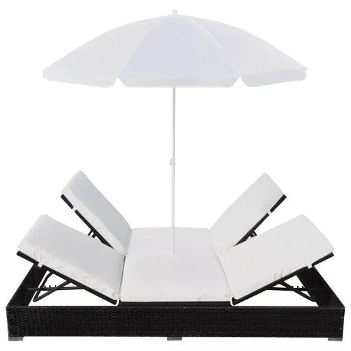 Fekete polyrattan napozóágy napernyővel