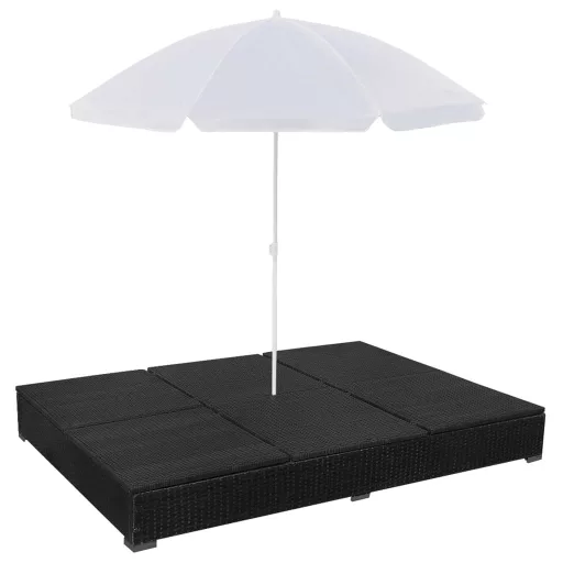 Fekete polyrattan napozóágy napernyővel