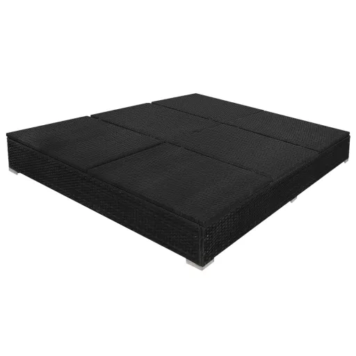 Fekete polyrattan napozóágy napernyővel
