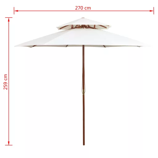 Krémfehér dupla tetős napernyő fa rúddal 270 x 270 cm
