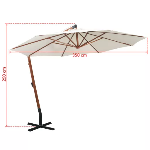 Fehér lógó napernyő fa rúddal 350 cm