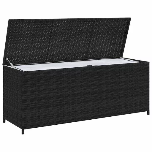 Fekete polyrattan kerti tárolóláda 150 x 50 x 60 cm