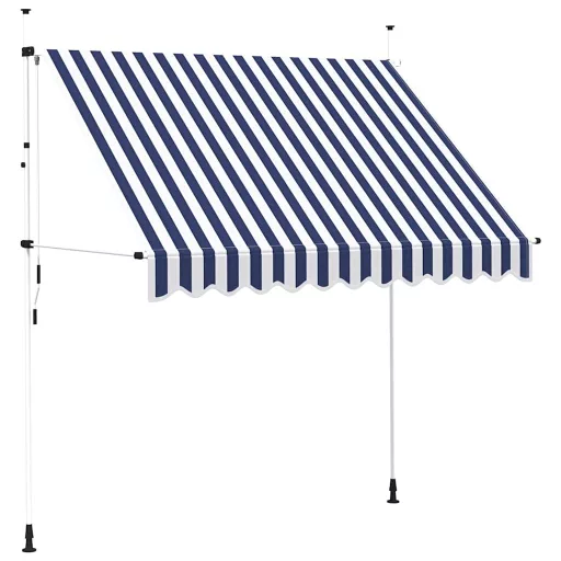 Kézzel feltekerhető napellenző kék-fehér csíkokkal 250 cm