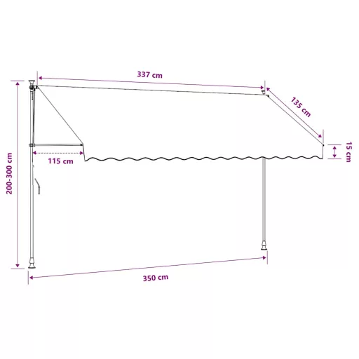 Narancssárga-fehér csíkos kézzel feltekerhető napellenző 350 cm