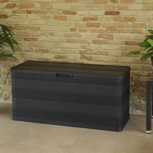 Fekete kerti tárolóláda 117 x 45 x 56 cm