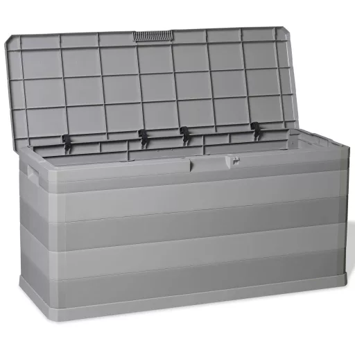 Szürke kerti tárolóláda 117 x 45 x 56 cm