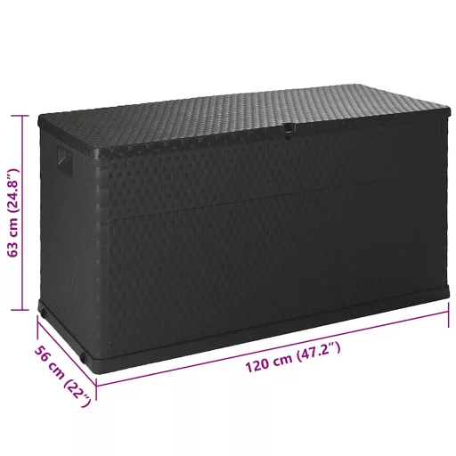 Antracitszürke PP rattan kerti tárolóláda 120 x 56 x 63 cm