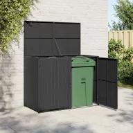   Fekete rattan dupla tároló gurulós kukához 148 x 80 x 111 cm