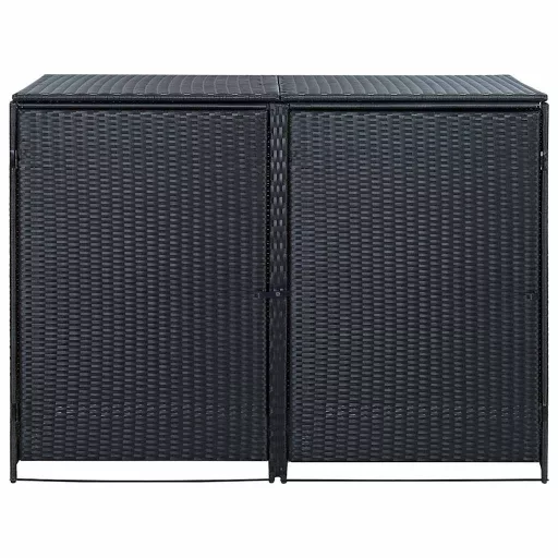 Fekete rattan dupla tároló gurulós kukához 148 x 80 x 111 cm