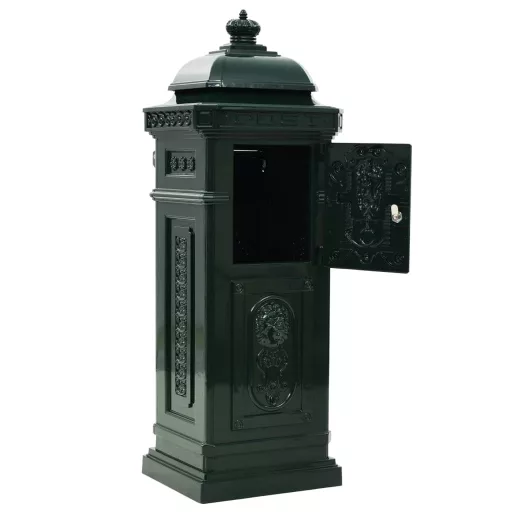 Zöld, vintage, rozsdamentes alumínium álló postaláda