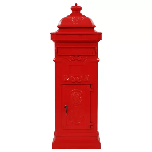 Piros, vintage, rozsdamentes alumínium álló postaláda