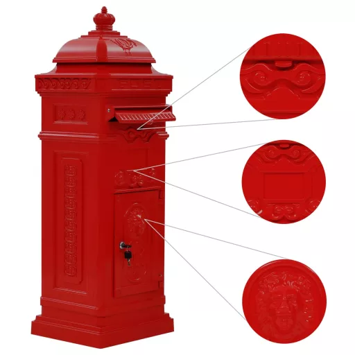Piros, vintage, rozsdamentes alumínium álló postaláda