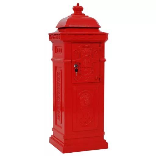 Piros, vintage, rozsdamentes alumínium álló postaláda