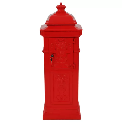 Piros, vintage, rozsdamentes alumínium álló postaláda