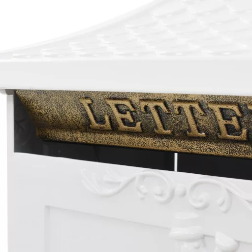 Fehér, vintage stílusú, rozsdamentes alumínium álló postaláda