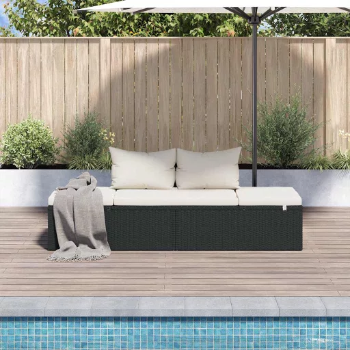 Fekete polyrattan kerti ágy 195 x 60 cm