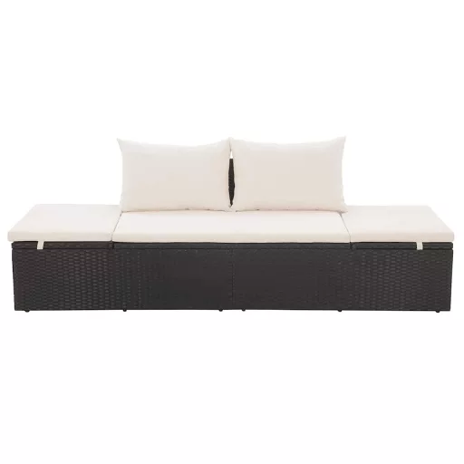 Fekete polyrattan kerti ágy 195 x 60 cm