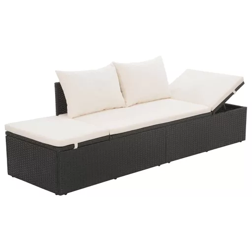 Fekete polyrattan kerti ágy 195 x 60 cm
